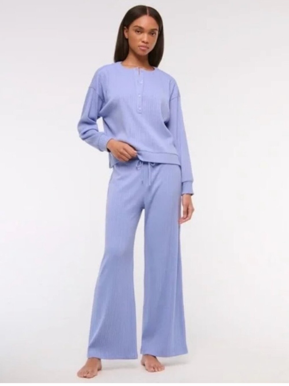 Abercrombie & Fitch Lounge Collection Ribbed Wide Leg Pants Periwinkle Small NWT